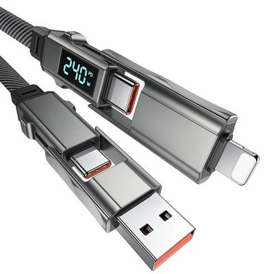 TEMU Wtkvintant 240w 5a Real-time Digital Display Usb-c Cable - 4-in-1 Charging & Data Transfer, Nylon Flat Design, Male To Male Connectors For Iphone, , Tablets, Smartphones Image