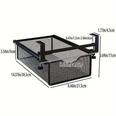 TEMU Under-desk Drawer Organizer With Rod Support, Iron Rectangular Off-surface Shelf, Lacquered Invisible Storage Box For Office & Study Desks, Desktop Clutter Remover Image
