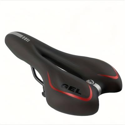 TEMU Gel Bike - Waterproof Soft Cushion Seat For , Black With Red Accents, For Road, Mountain, City & Exercise Bikes, Bicycle Seat, Exercise Bike Seat, Ergonomic Bike , Durable Bike Image