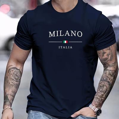 TEMU Men's Print T-shirt - Stylish Casual Crew Neck Short Sleeve, Soft & Breathable Quick-dry Fabric, Outdoor Activities & Weekend Wear, Comfortable Clothing | Letter Print Tee | Soft Fabric Tee Image