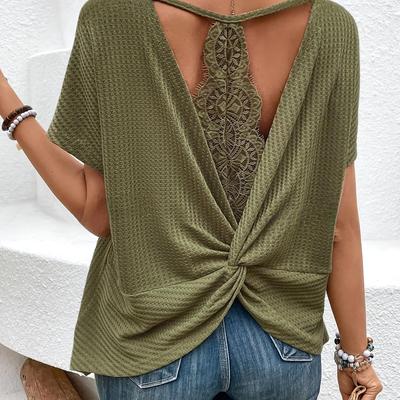 TEMU Women' Short-sleeve T-shirt With Lace On The Back Image
