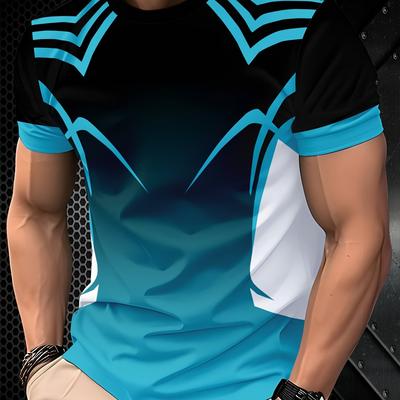 TEMU Men's 3d Printed Graphic T-shirt - Black, , Short Sleeve, Round Neck, Casual Fit, Wear, Casual Attire | Modern Graphic Tee | , Plus Size Image