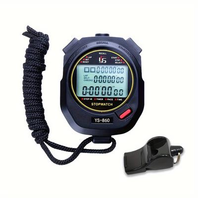 TEMU Precision Digital Stopwatch With Memory Data, Mute Mode, Function, And Whistle For Sports And Fitness Image
