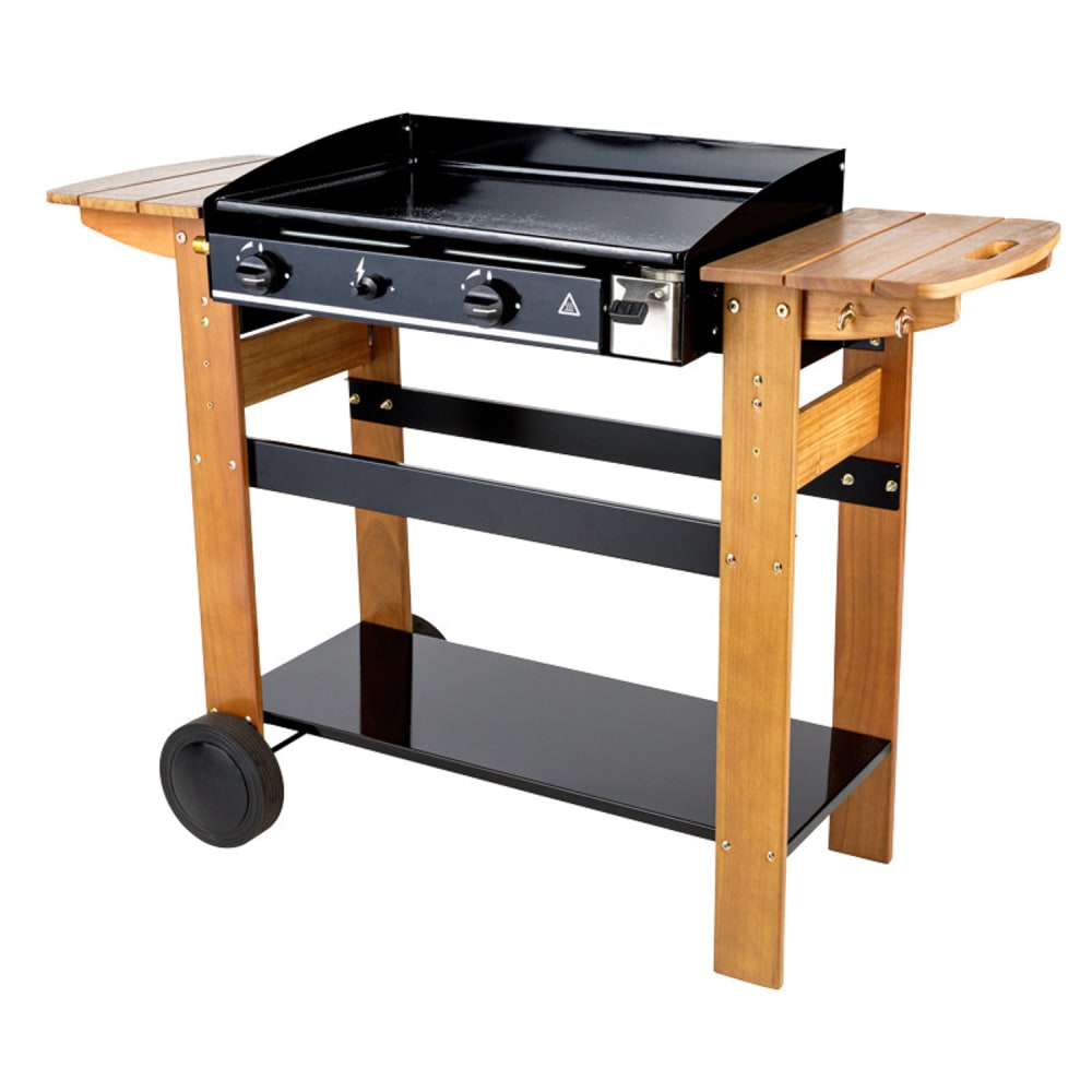 Griglia a gas con 2 bruciatori da 6 kW e credenza in legno