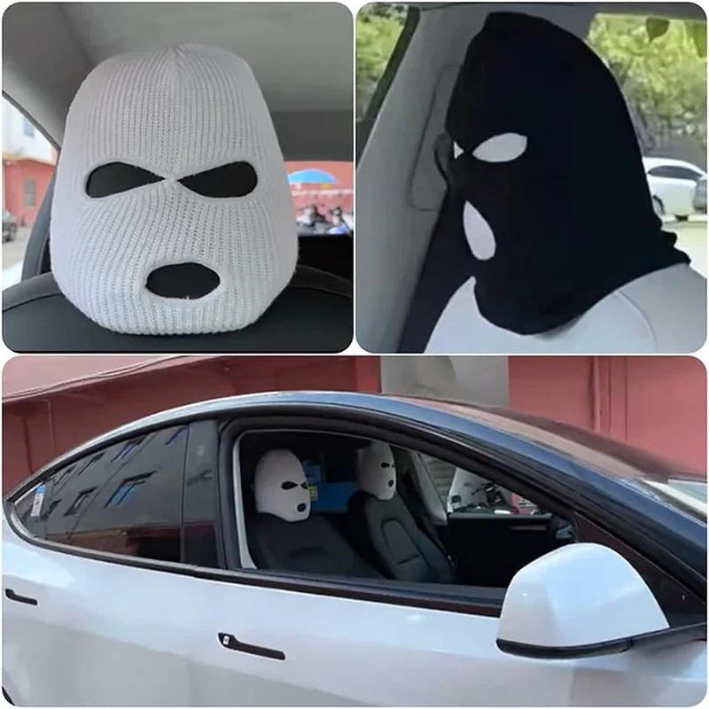 3-Loch-Autositz-Kopfstütze, volle Gesichtsabdeckung, Skimaske, Hut, Anti-Staub-Schutz, Autositz, lustige Auto-Kopfstützenabdeckung, Autozubehör Image