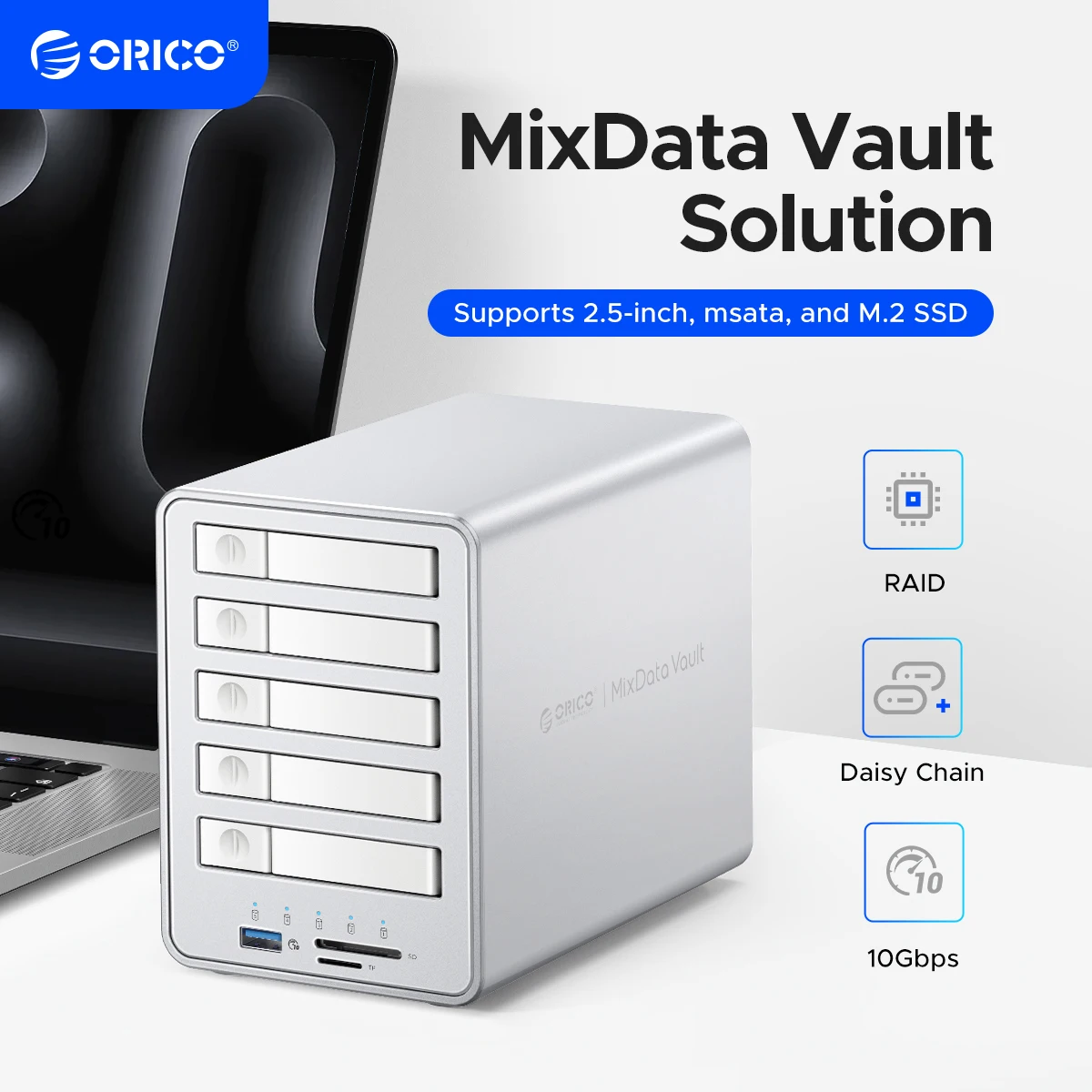 ORICO 2,5" M.2 NGFF SSD 10 Gbit/s All-Flash-Disk-Gehäuse mit Lüfter Multi-raid DAS-Lösung für Photographer Video Editor Image