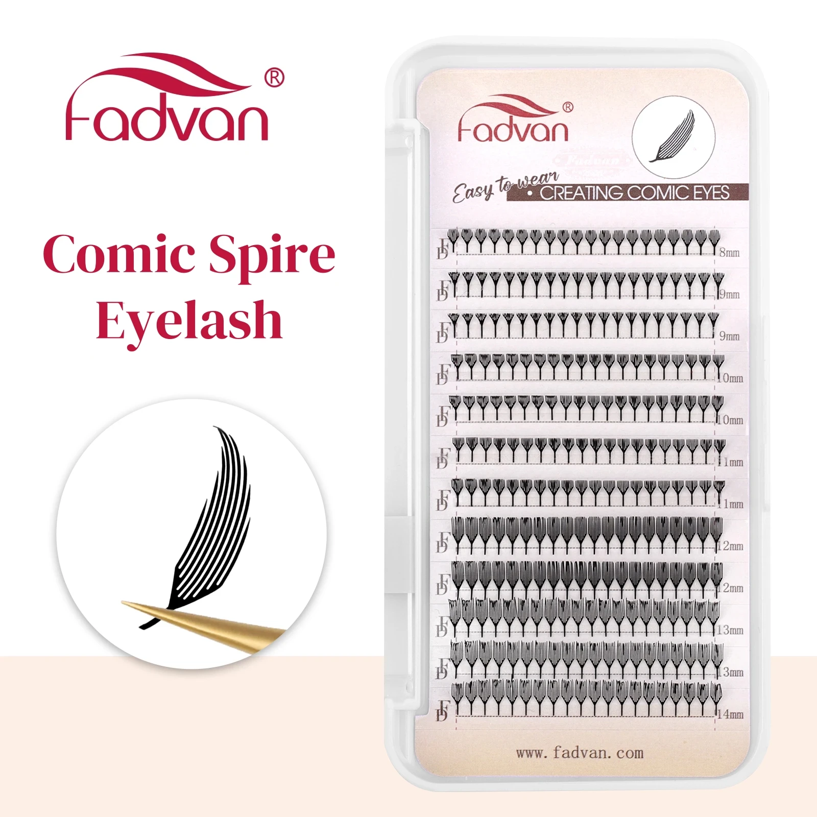 FADVAN 8-15mm C/D Curl Feather Manga Spire Eyelash Extension 3D Comfortable Comic Cartoon Spirit Style Tower Top 3D Light Lash Image