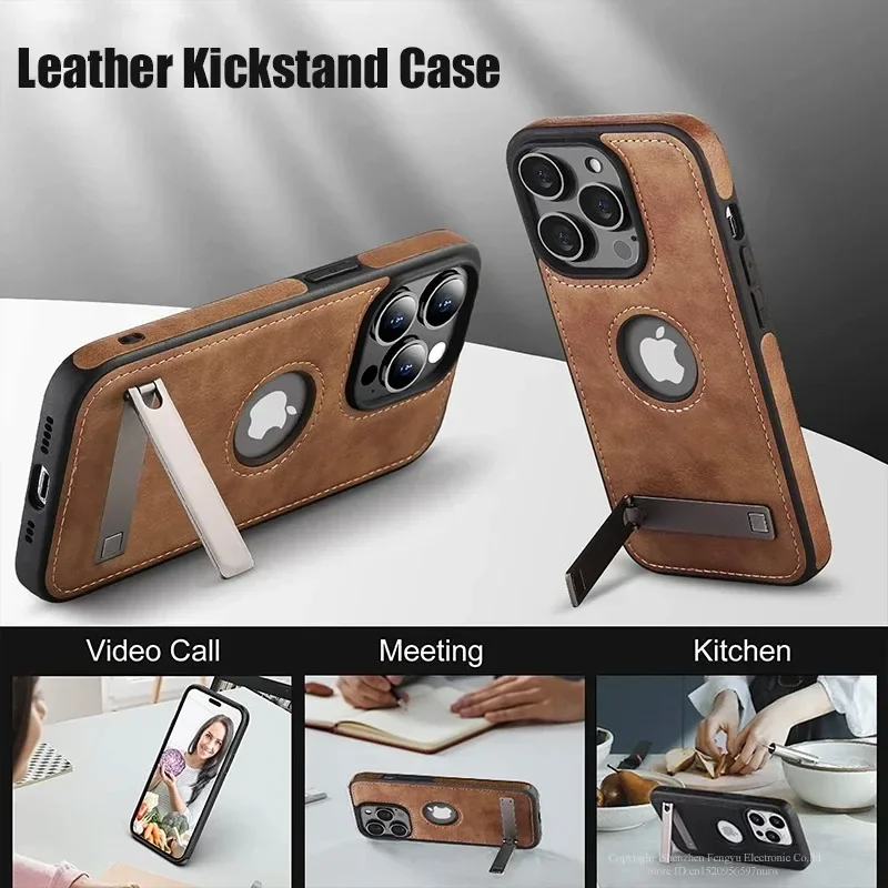 UYUXIO PU Leather Phone Case with Kickstand for iPhone 16 15 Pro Max 14 Plus 13 12 11 Mini Cases Soft Grip Cover with Holder