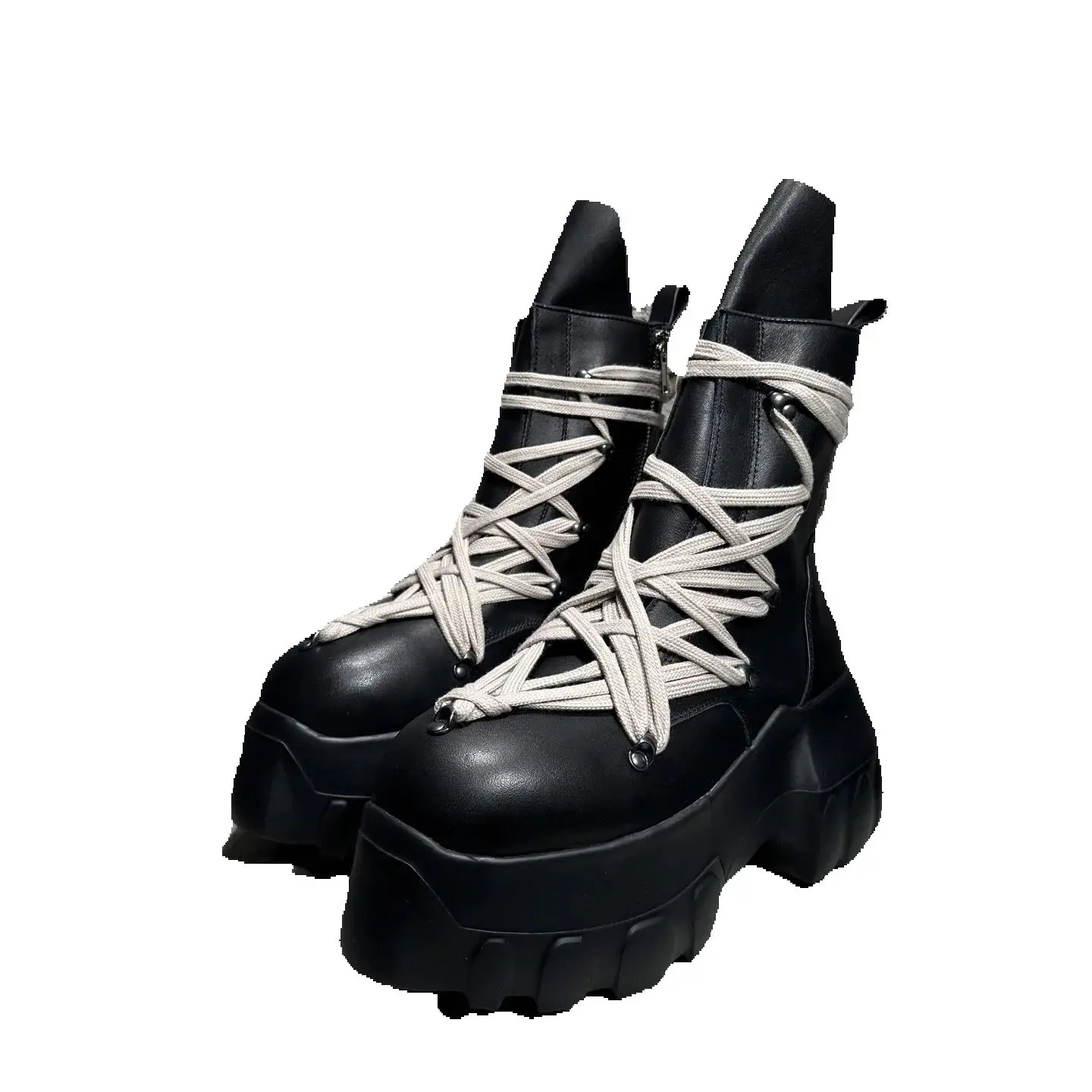 Herren High Top Schuhe Frau Plattform Sneakers Leder Schnürung Gothic Heels Luxus Vintage Trendy Designer Schwarze Stiefel
