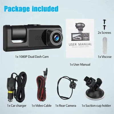 Dash-Kamera mit IR-Nachtsicht-Loop-Aufzeichnung und 2 Zoll IPS-Bildschirm 1080P 3-Kamera, DVR-Recorder, Videorecorder, Fahrzeug-DVR