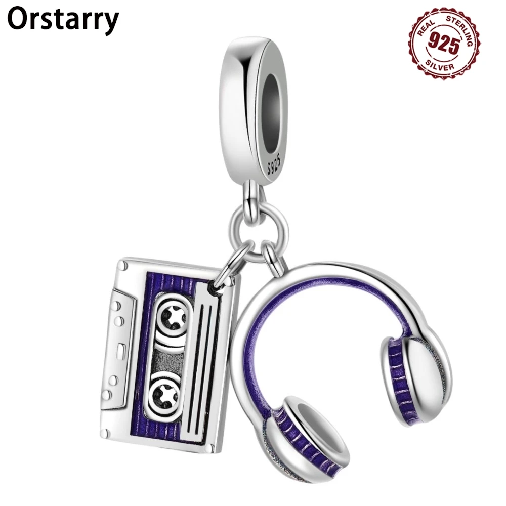 925 Sterling Silber Kopfhörer Audio Kassette Anhänger Armband Charms Fit Frauen Schmuck Party Perlen DIY Feine Geschenke Zubehör