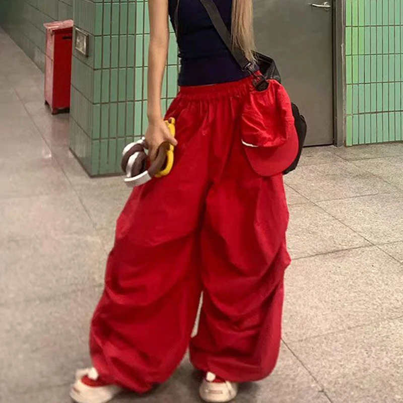 MEXZT Y2K Rot Cargo Hosen Frauen Harajuku Baggy Jogginghose Streetwear Breite Bein Jogger Sommer Gyaru Koreanische Casual Hosen Neue