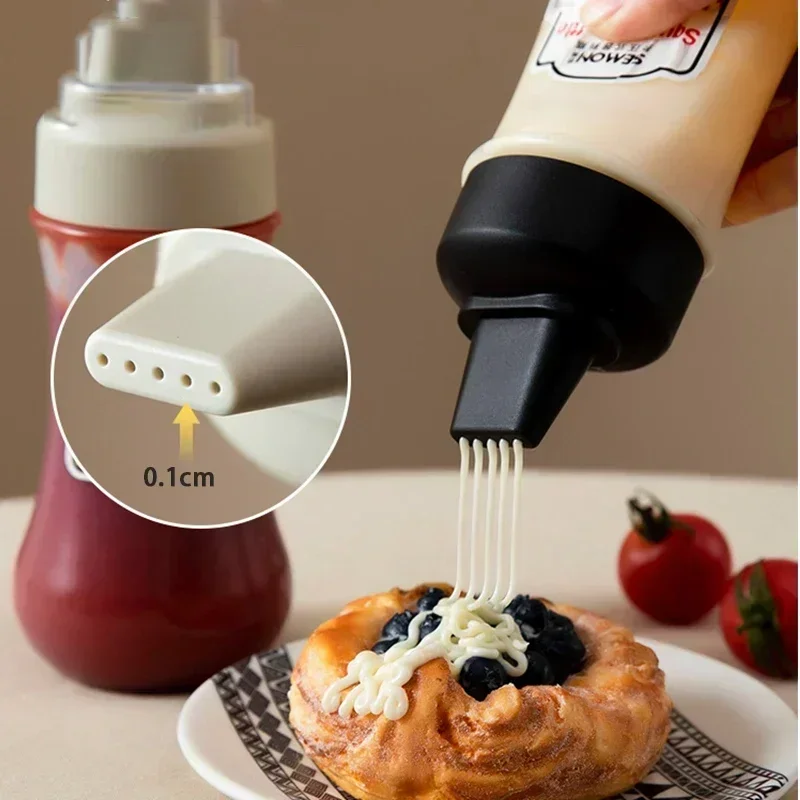 350 ml 5-Loch-Quetschflaschen, Gewürzflaschen mit Düsen, Ketchup-Mayonnaise-Quetschflasche, Honigspender, Küchenbedarf Image