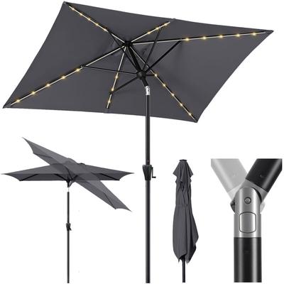 Sekey - Sonnenschirm 300 x 200 cm Rechteckig Gartenschirm mit LED-Solar-Beleuchtung, Dunkelgrau Image