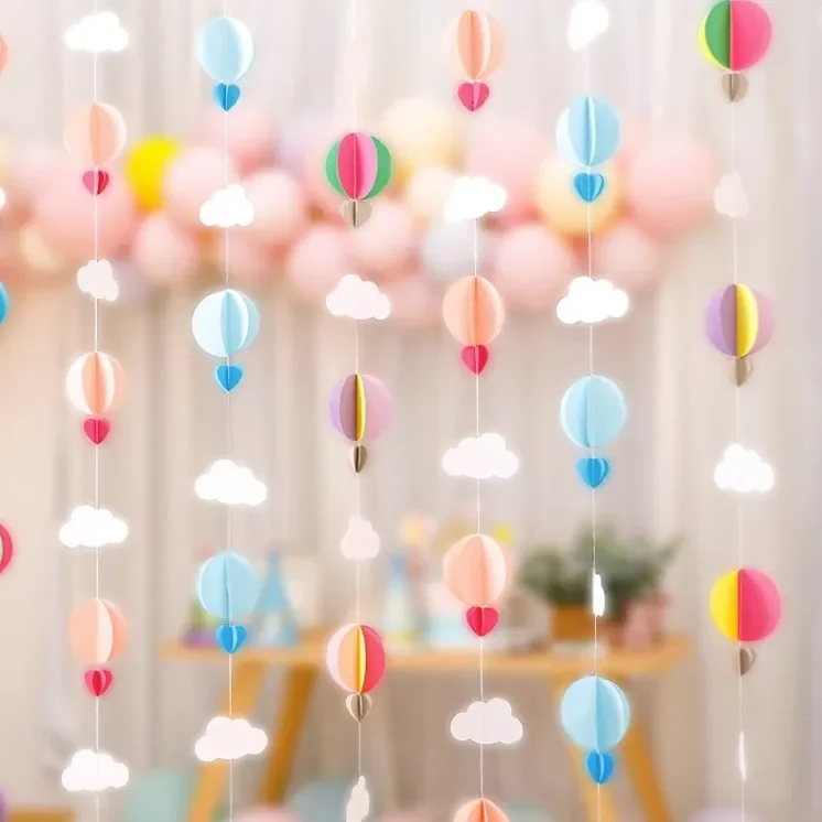 3D Wolken Liebe Heißluftballon Papier Schnur Girlande Banner Wand Hintergrund Hängen für Geburtstag Baby Dusche Hochzeit Party Dekor Image