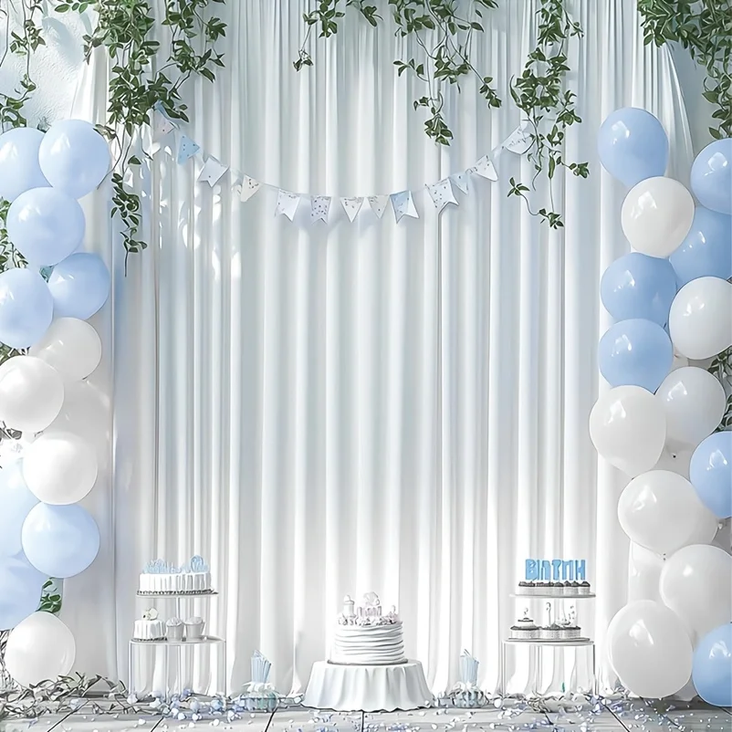 3 x 6 m weißer Anti-Falten-Hochzeits-Hintergrundvorhang, weißer Spandex, seidig, waschbar, Vorhänge, Geburtstag, Fotografie, Party-Dekorationen Image