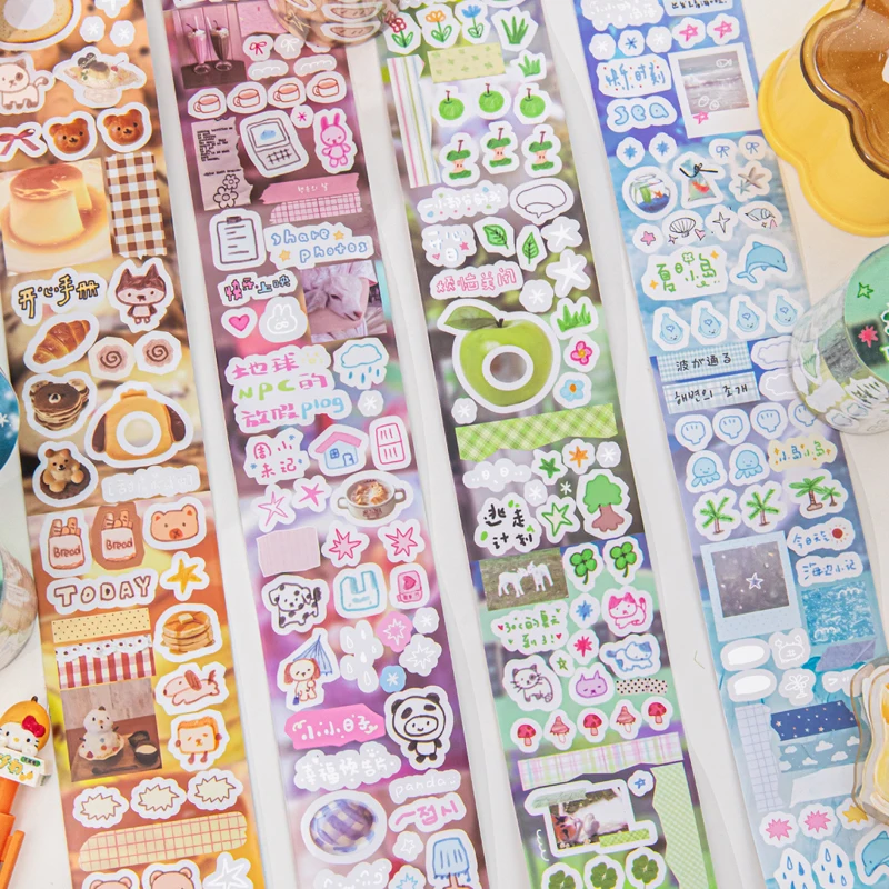 Mr Paper 4 Rollen/Beutel ET Stanzband mit weißer Tinte – Alltagsstücke PLOG Series Tape Handbuch DIY Fotorahmen Zeitschriften Tagebuch Milchprodukte Image