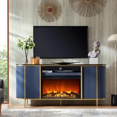 Luxury 70" Fluted Fireplace TV Stand, Modern Chic Entertainment Center for TVs Up to 80 inches, TV