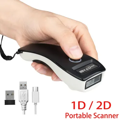 Barcode Scanner Bluetooth 1D 2D QR Code Scanner Cordless 2.4GHz Portable Wireless Barcode Reader