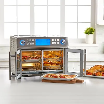 Dual Zone 360 Air Fryer Oven Combo with French Door, 25 QT Extra Large, Cook Two Foods in Different