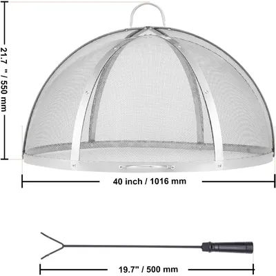 Firepit Spark Screen Lid, 40" Diameter, Stainless Steel Round Fire Pit Cover, Easy-Opening Fire Ring