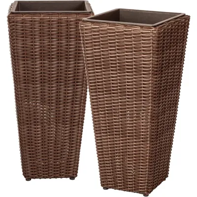 62501 Alto Wicker All-Weather Planter Set with Liners Tall Plant Decor for Outdoors Patio Herb