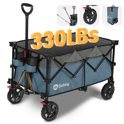 Sekey 220L Collapsible Foldable Wagon with 330lbs Weight Capacity, Heavy Duty Folding Wagon Cart