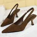 BIGTREE chaussures daim femmes pompes pointu évider talons hauts 6 CM été femmes sandales occupation chaussures de bureau chaton talons