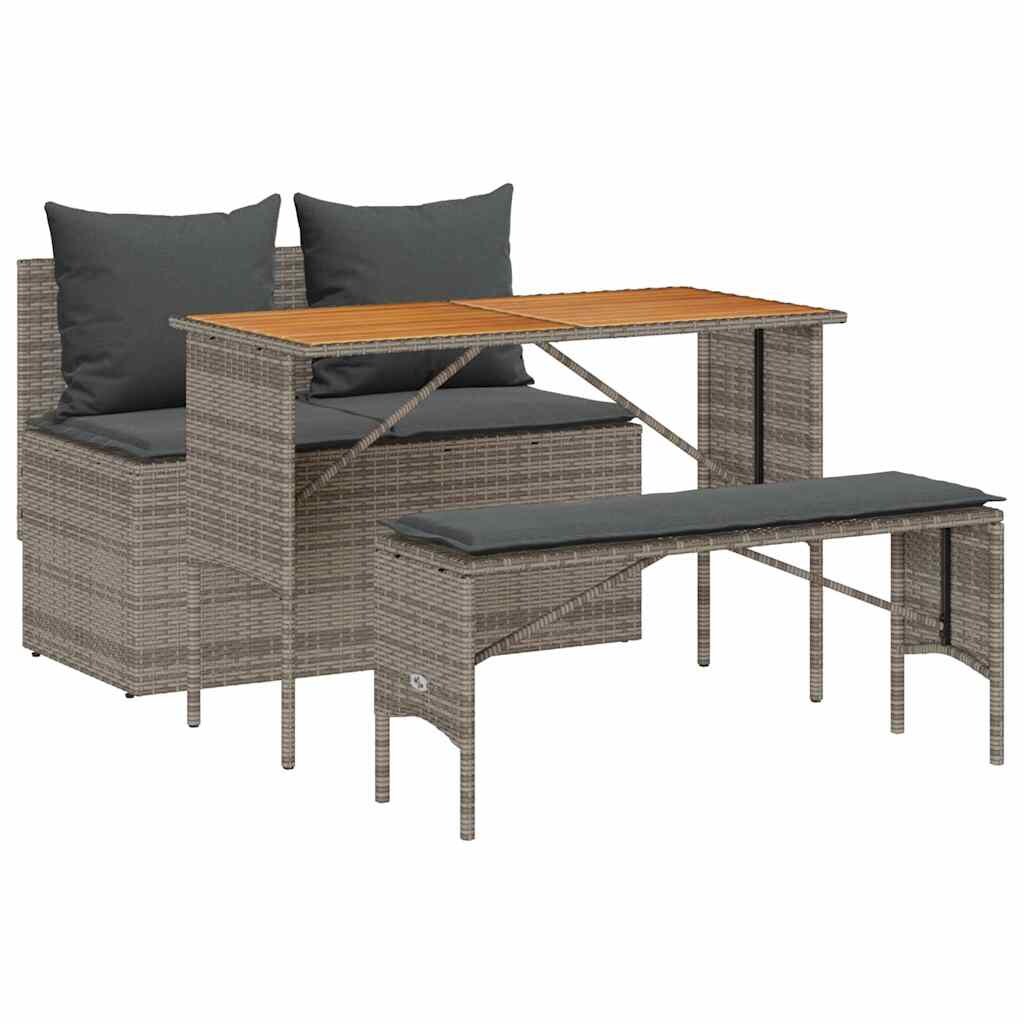 vidaXL 3-tlg. Garten-Essgruppe mit Kissen Grau Poly Rattan Image