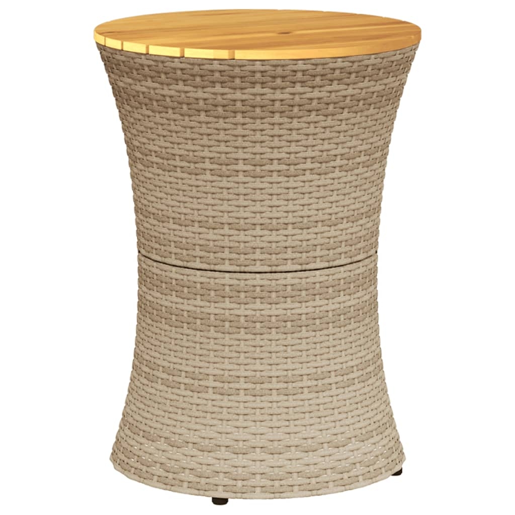 vidaXL Garten-Beistelltisch Trommelform Beige Poly Rattan Massivholz Image