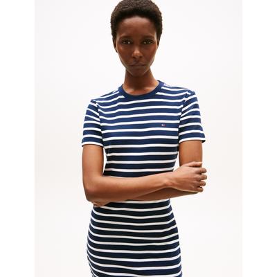 Shirtkleid TOMMY HILFIGER "NEW CODY STR SLIM SHORT DRS SS", Damen, Gr. S (36), N-Gr, breton, schwarz night navy, ecru, Jersey, Obermaterial: 100% Baumwolle, casual, slim fit, Rundhals, Kurzarm, Kleider, mit allover Streifendessin, Logo-Flag Image