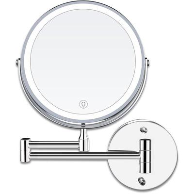 8-Zoll-LED-Schminkspiegel, Wandmontage, beleuchteter Vergrößerungsspiegel, 1-fache/10-fache Image
