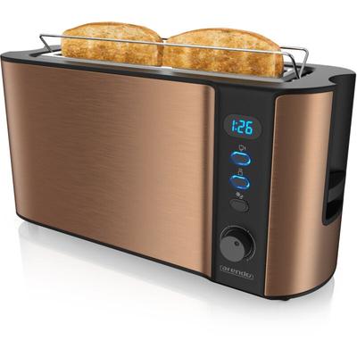Toaster Langschlitz für 2 Scheiben, 1000 w, Brötchenaufsatz, Wärmeisoliert, Display, Kupfer - Arendo