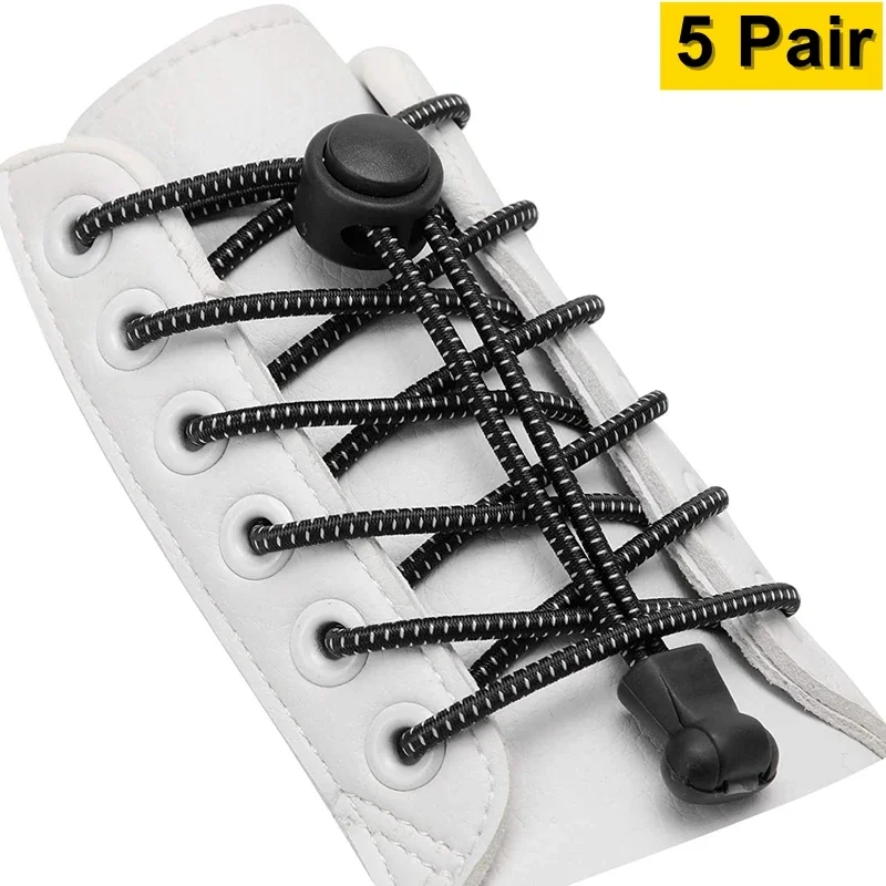 5 Paar NEUE Schnürsenkel ohne Krawatte für Turnschuhe, runde Schnürsenkel, dehnbare Federverriegelung, praktisches Spitzenzubehör für faule Schuhe Image
