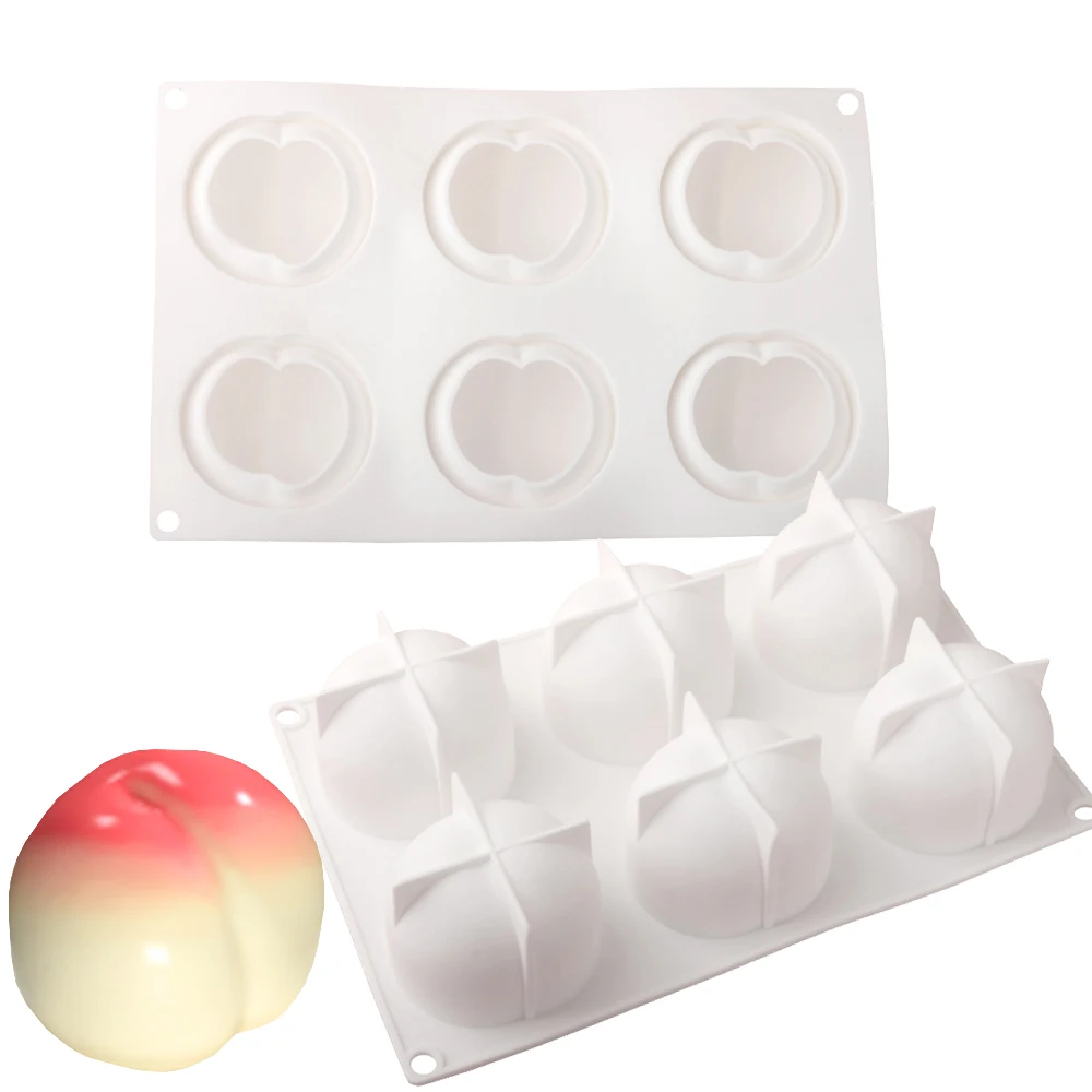 6-Zellen Französisch Obst Mousse Pfirsich Design Kuchen Form Lebensmittel Grade Silikon Kuchen Form Küche Backformen Dessert Dekorieren Werkzeuge Image