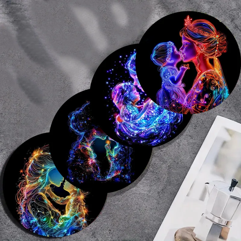 4-Kind-Untersetzer mit Aufdruck, geeignet für die tägliche Familienparty-Dekoration, Büro, rutschfeste Holzuntersetzer, Weihnachtsgeschenke Image