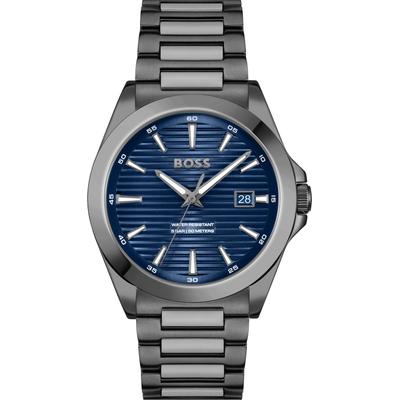 Quarzuhr BOSS "STRIKE", grau (grau, dunkelblau), Armbanduhren, Damen, Armbanduhr, Damenuhr, Herrenuhr, Edelstahlarmband, analog, Tag Image