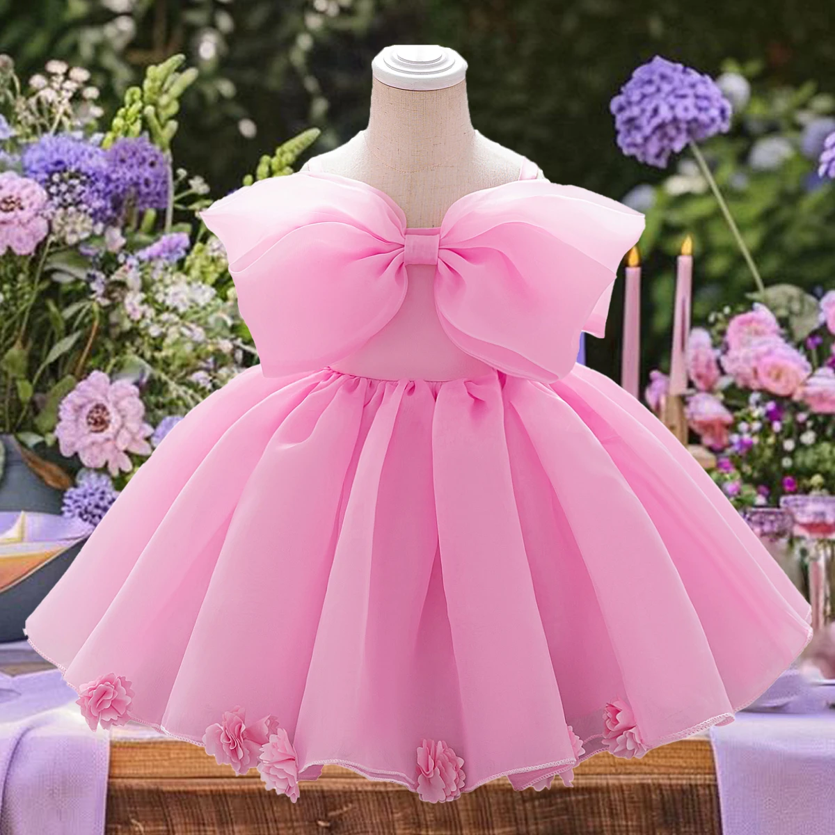 Rosa große Schleife Party Taufe Baby Mädchen Kleid Kleinkind Blume Hochzeit Brautjungfern Kleid für Mädchen Elegante 1. Geburtstag Abschlussball Kostüme
