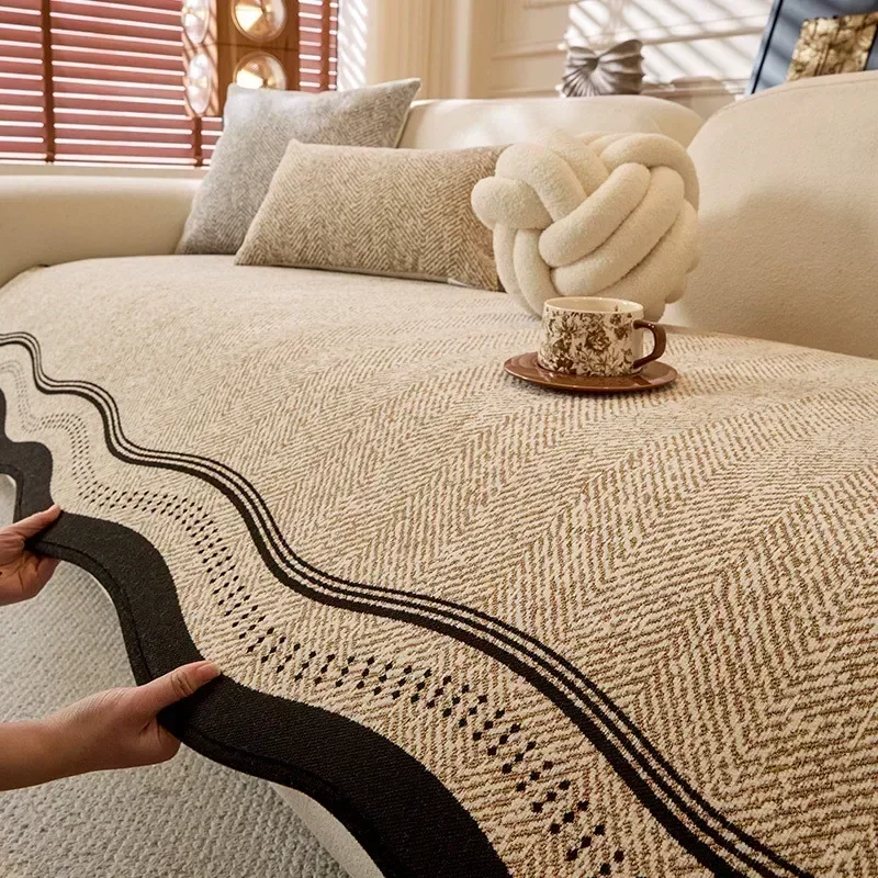 1 stücke Welle Form Chenille Sofa Abdeckung Moderne Langlebig Gerade Reihe Sitzkissen Wohnzimmer Staubdicht Nicht Slip Möbel Handtuch