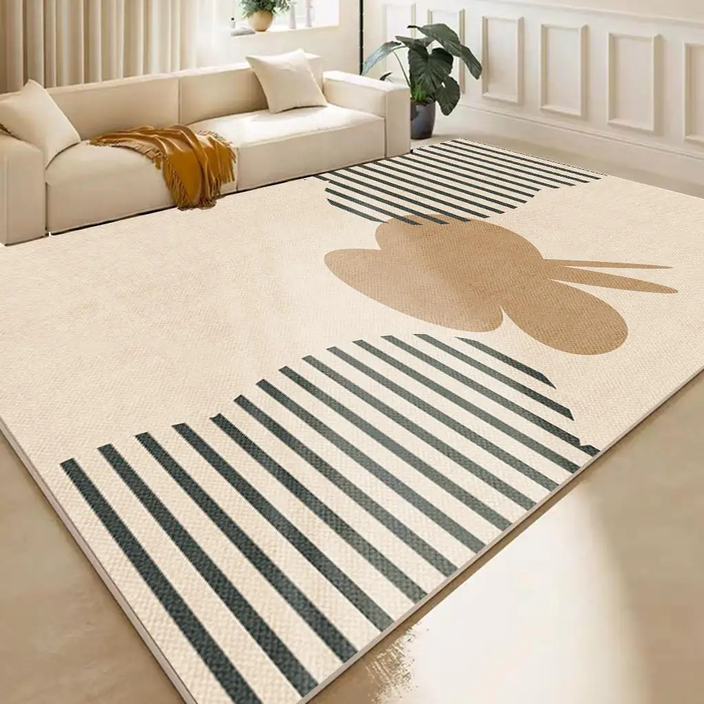 VIKAMA Moderner und einfacher Wohnzimmerteppich, großflächiger Schlafzimmer-Nachttischteppich, lineares Sofa, Couchtisch, Kissen, Heimdekoration Image