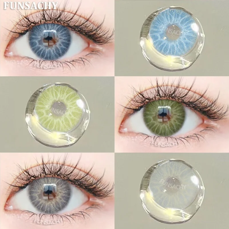 FUNSACHY 1 Paar farbige Kontaktlinsen, grüne Farblinse, natürliche braune Augenkontakte, graue Schüler, schöne kosmetische Jahreslinsen Image