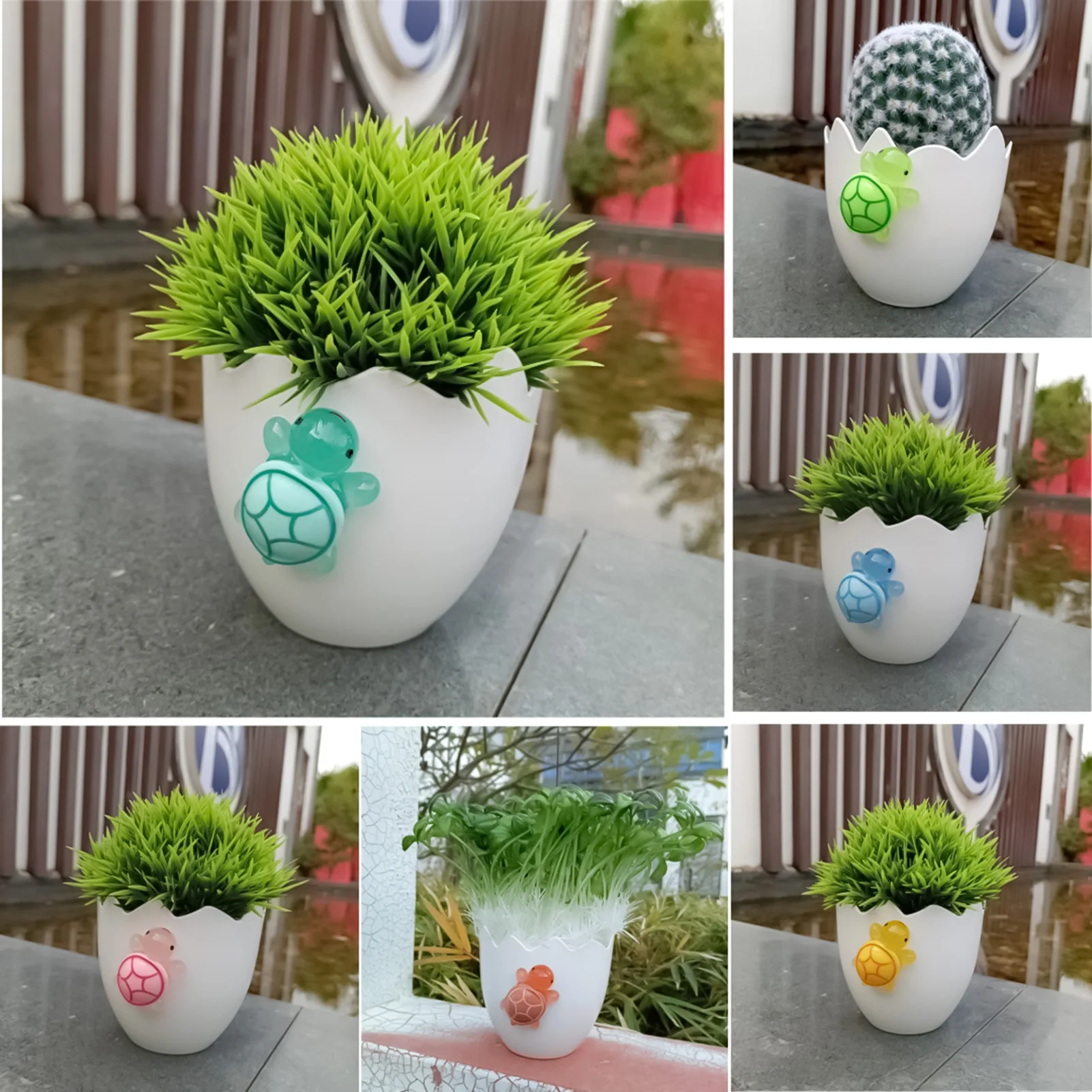 Kreativer eiförmiger Blumentopf, 10 x 9,5 cm, Mini-Kunststoff-Blumentopf, saftiges Moos, Pflanzbehälter, Gewächshaus-Dekoration, Vase Image