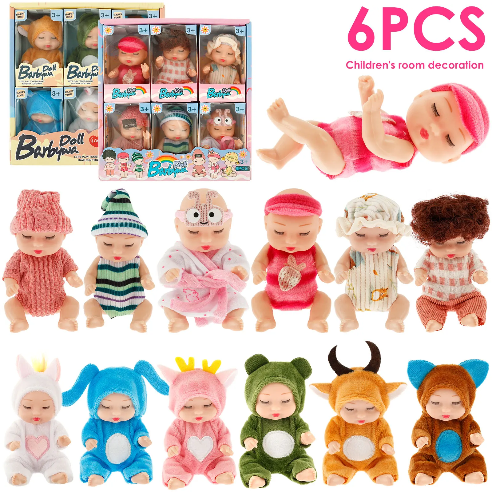 6Pcs Einstellbare Schlafende Baby Reborn Puppen Wald Puppe Simulation Bionic Spielzeug für Junge Mädchen Kinder Nette Reizende Spielzeug für geburtstag