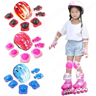 7Pcs Knee Pads Elbow Pads Wrist Guards Protective Skateboard Hat and Pads Thickened Skateboard