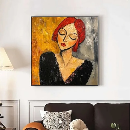 Frauengesicht-Ölgemälde, handgemaltes Frauenporträtgemälde, handgemachte figurative Leinwandkunst, Dame, handgemachte Wandmalerei, abstraktes Gesicht, Leinwandkunst, Ölgemälde für Schlafzimmer, Image