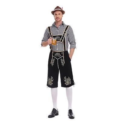 Oktoberfestbier Kostüm Outfits Lederhosen Hemd Bayerisch München Wiesn Herren Karneval Bier Festival Stoff im traditionellen Stil Image