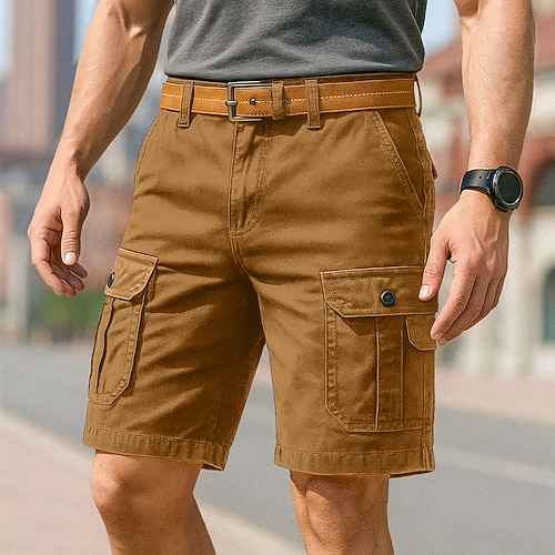 Herren Cargo-Shorts Shorts Bermudashorts Strandshorts Freizeitshorts Mehrere Taschen Gerader Schnitt Farbblock Einfach Feuchtigkeitsableitend tragbar Knielang Outdoor Lässig Täglich Urlaub Mode Image