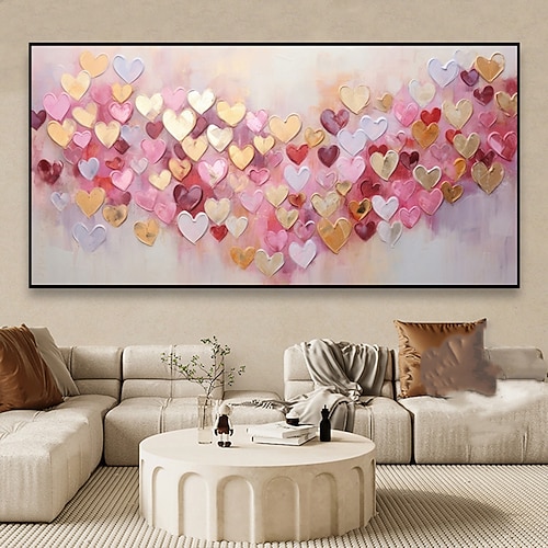 Mintura handgefertigte Ölgemälde mit Herz-Diagramm-Presse auf Leinwand, Wandkunst, Dekoration, modernes abstraktes Bild für die Inneneinrichtung, gerolltes, rahmenloses, ungedehntes Gemälde Image