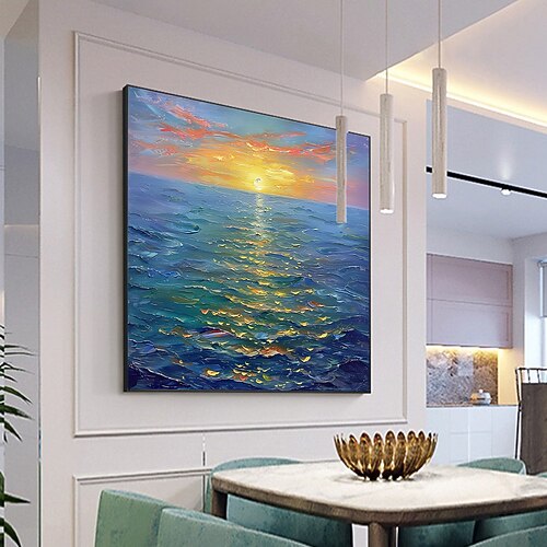 handgemachtes Original Sonnenuntergang Ozean Ölgemälde auf Leinwand abstrakte Meereslandschaft Wandkunst für Wohndekor mit gespanntem Rahmen ohne Innenrahmen Gemälde Image