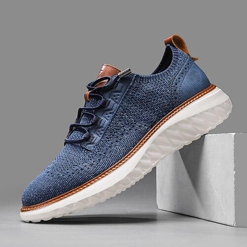 Herren Sneaker Laufen Spaziergang Sportlich Lässig Outdoor PU Leder Netz Atmungsaktiv Bequem Rutschfest Schnürung Blau Khaki Frühling Herbst Winter
